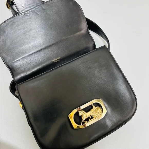 Celine Black Shoulder Bag with Gold Horse Accent - Picture 10 of 16